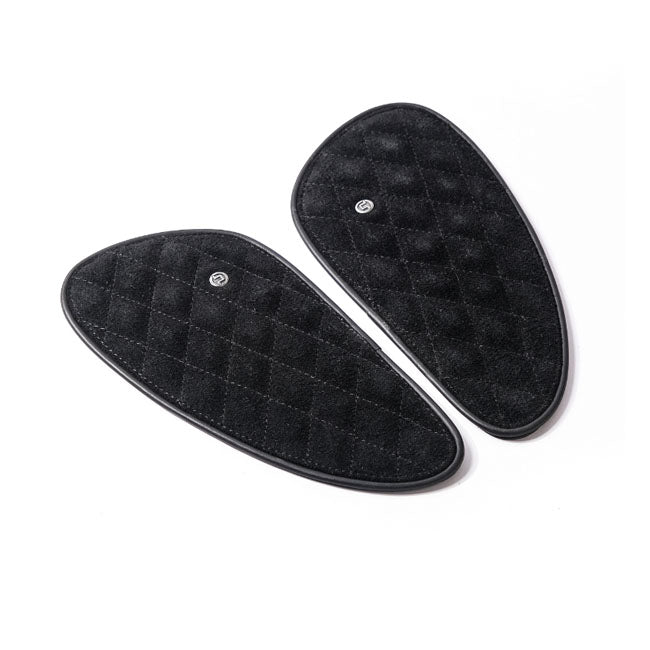 Trip Machine, Diamond Leather Gas Tank Pad Set. Black Suede Kneepad Sets Tripmachine