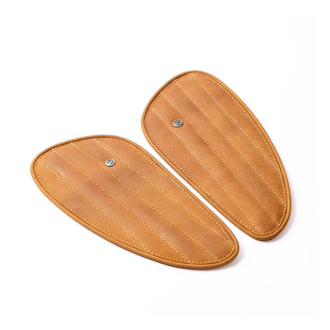 Trip Machine, Classic Leather Tank Pad Set. Tan Kneepad Sets Tripmachine