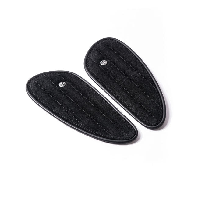 Trip Machine, Mini Classic Leather Tank Pads. Black Suede Kneepad Sets Tripmachine
