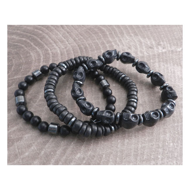 Amigaz Stone Skull 3 Pack With Hematite Accent Biker Jewelry Amigaz