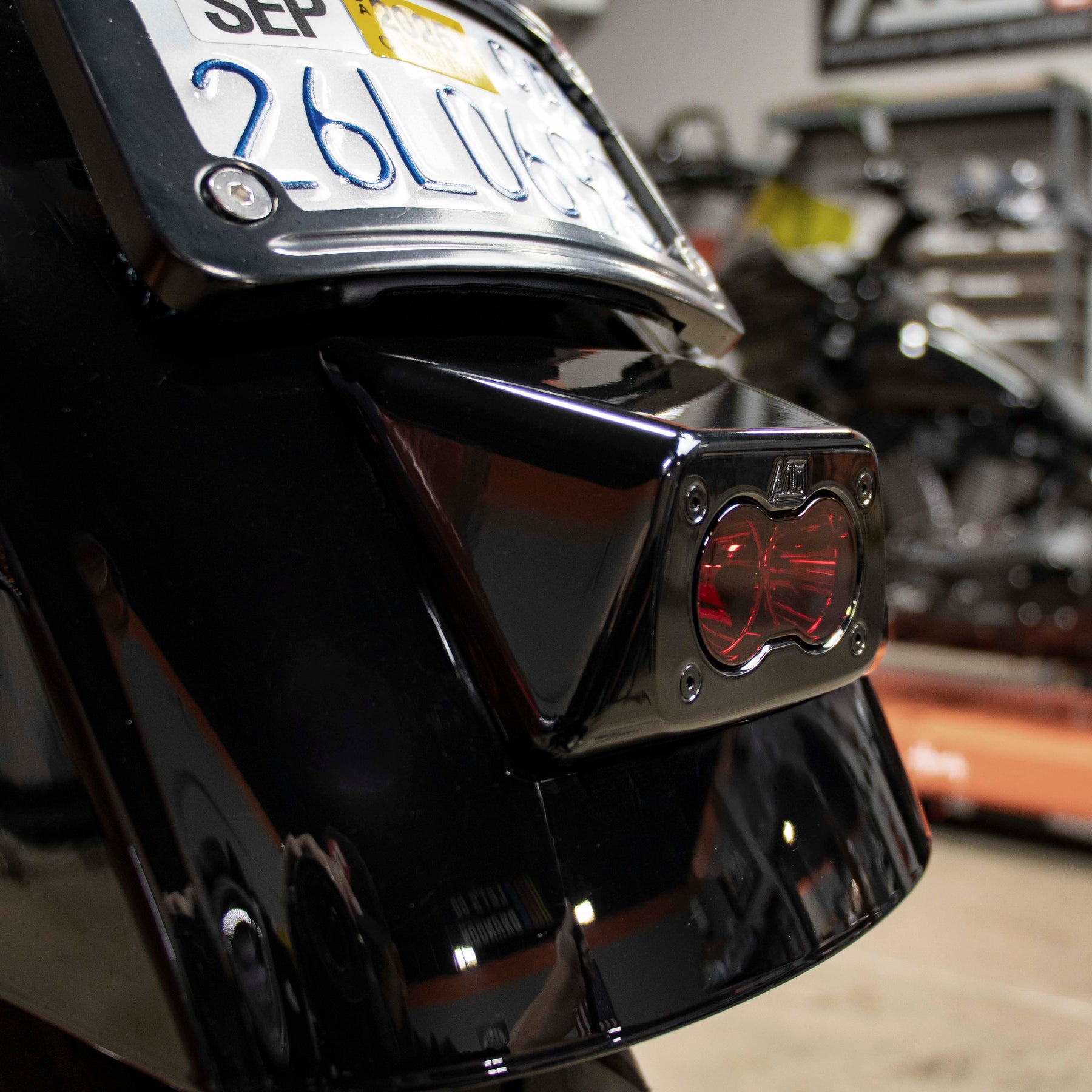 A10 Moto Low Rider S Rear Tail Light With Standard Baja Designs Red S2 A10 Moto Gloss Black Coating No Pods