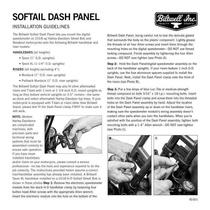 Dash Panel - 18+ Softail GAUGE MOUNT Biltwell