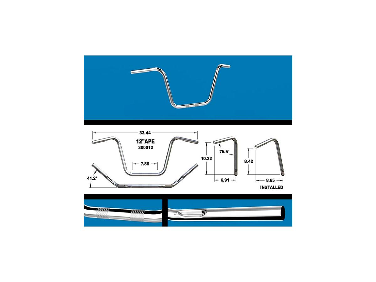 Khrome Werks 12 Ape Hanger Handlebar Dimpled Chrome 1" Khrome Werks