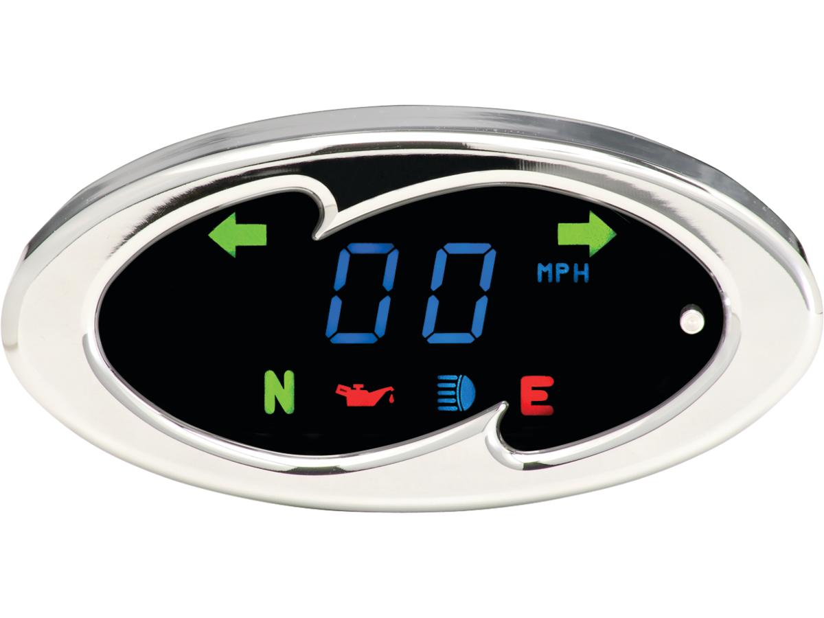 Dakota Digital Wave Bar Mount Speedometer Scale: 255 Mph; 255 Km/H; Scale Color: Black; Dimension: 4 1/4" X 2" Chrome Dakota Digital Default Title