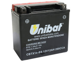 Unibat Maintance Free Series Cbtx14 Bs Battery Dry Battery With Acid Pack Agm, 200 A, 12.0 Ah Unibat Default Title