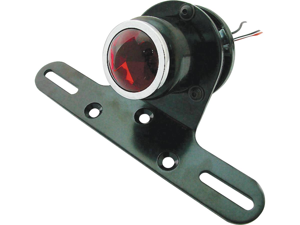 Cce Classic Round Taillight With License Plate Bracket Chrome Black Powder Coated Red Dual Filament Cce