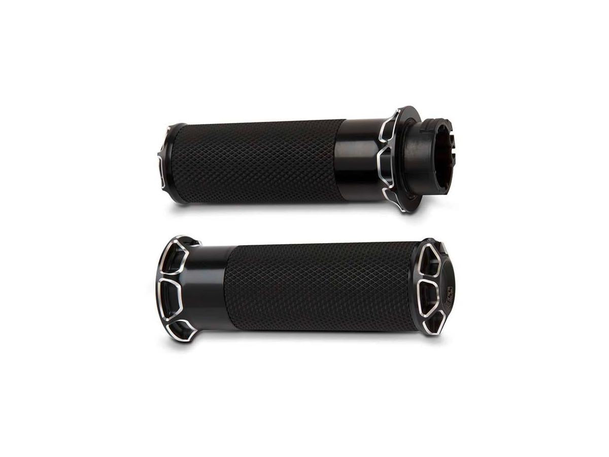 Arlen Ness Beveled Fusion Grips Black Anodized 1" Throttle By Wire Arlen Ness Default Title