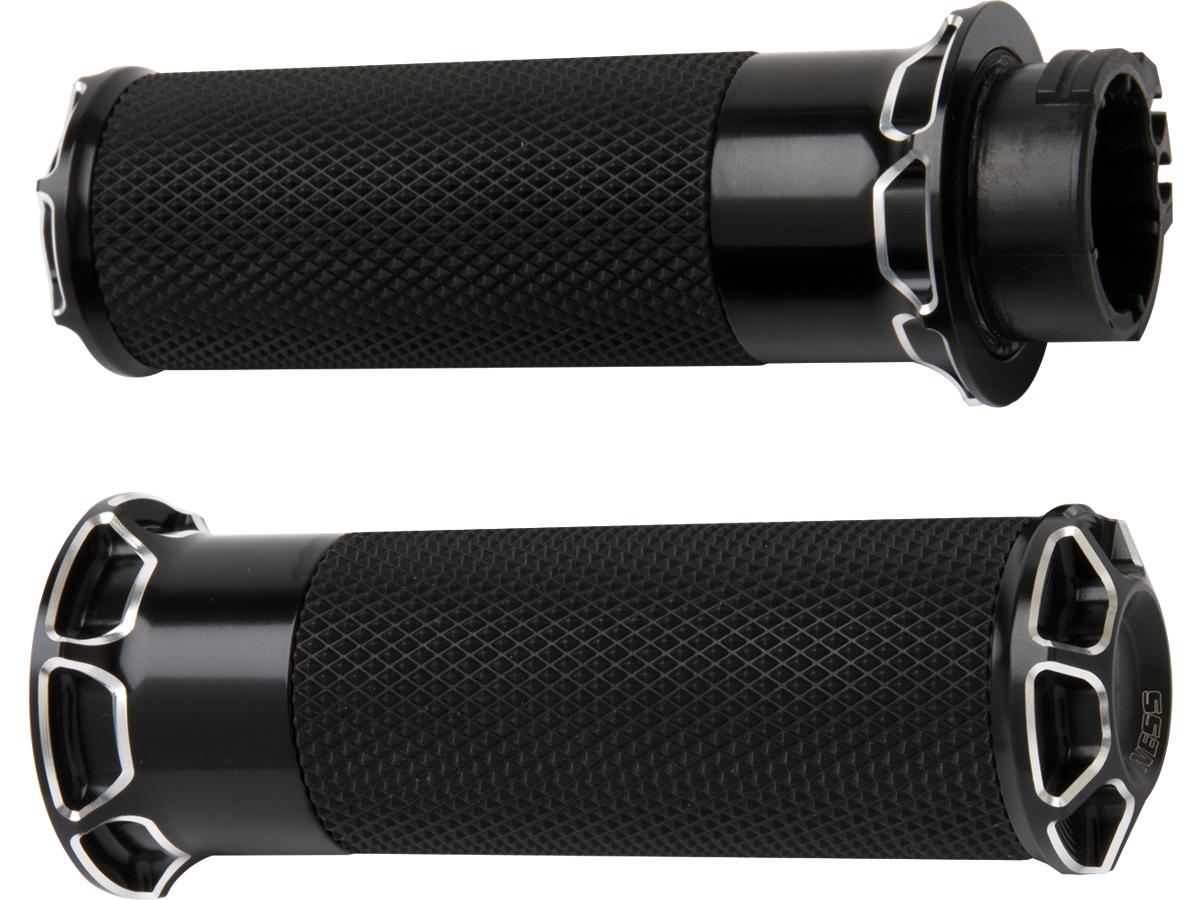 Arlen Ness Beveled Fusion Grips Black Anodized 1" Throttle Cables Arlen Ness Default Title