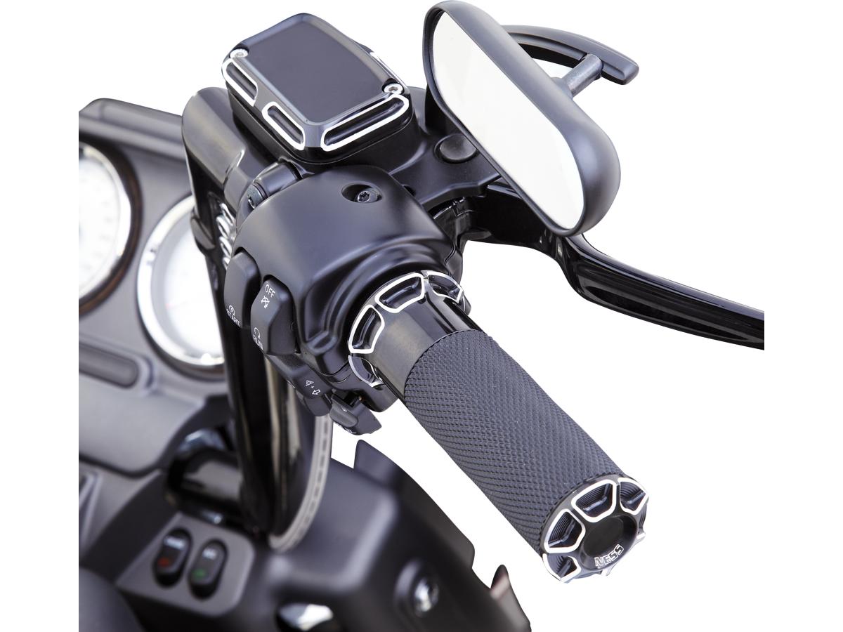 Arlen Ness Beveled Fusion Grips Black Anodized 1" Throttle Cables Arlen Ness