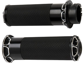 Arlen Ness Beveled Fusion Grips Black Anodized 1" Throttle Cables Arlen Ness Default Title