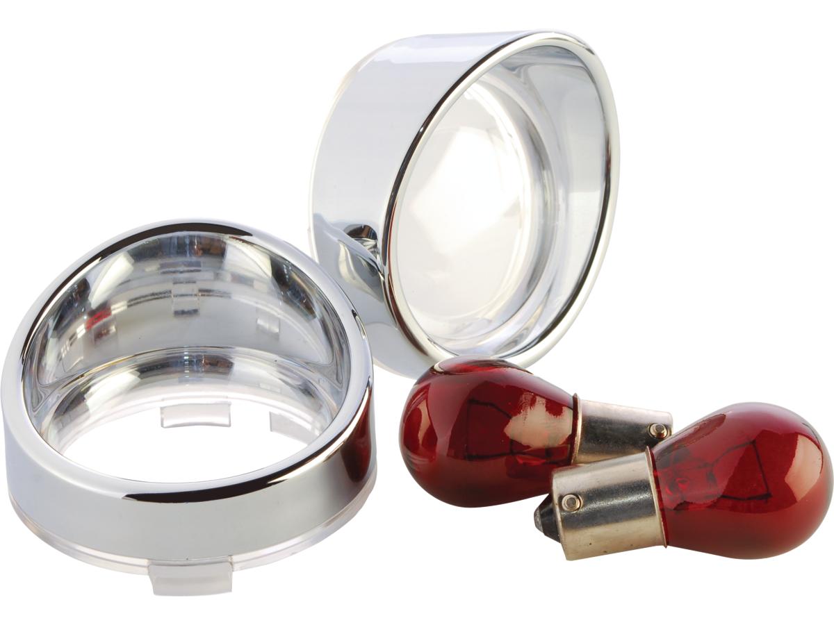 Cce Visor Bezel Kit For Deuce Style Turn Signals Clear Lens, With Red Bulb, Double Filament Chrome Cce Default Title