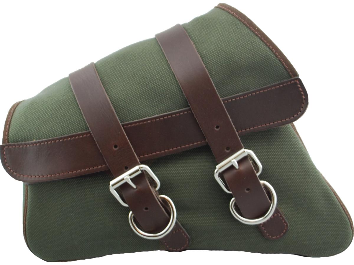 La Rosa Design Canvas Swing Arm Saddle Bag With Black Straps Brown Army Green Left La Rosa Design Default Title