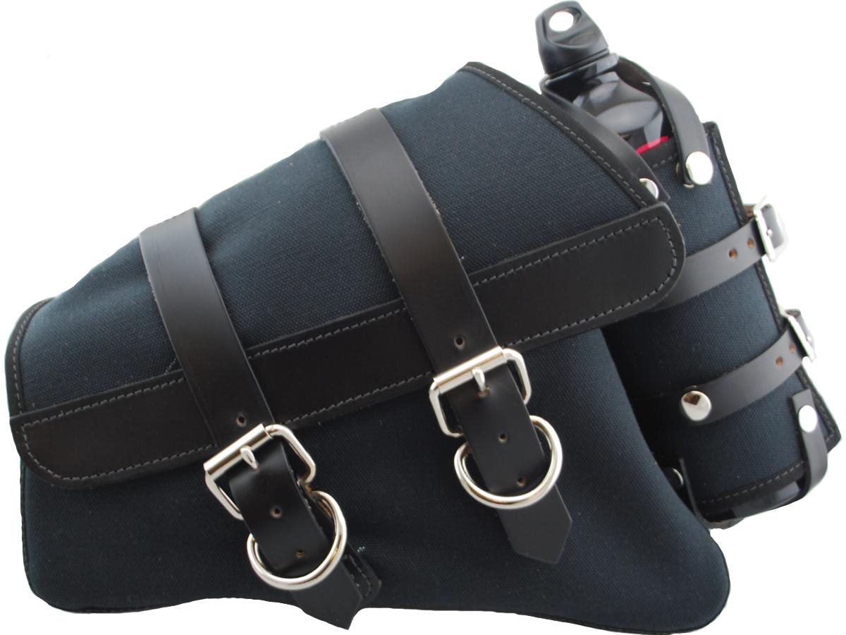 La Rosa Design Canvas Swing Arm Saddle Bag With Bottle With Black Straps Black Left La Rosa Design Default Title