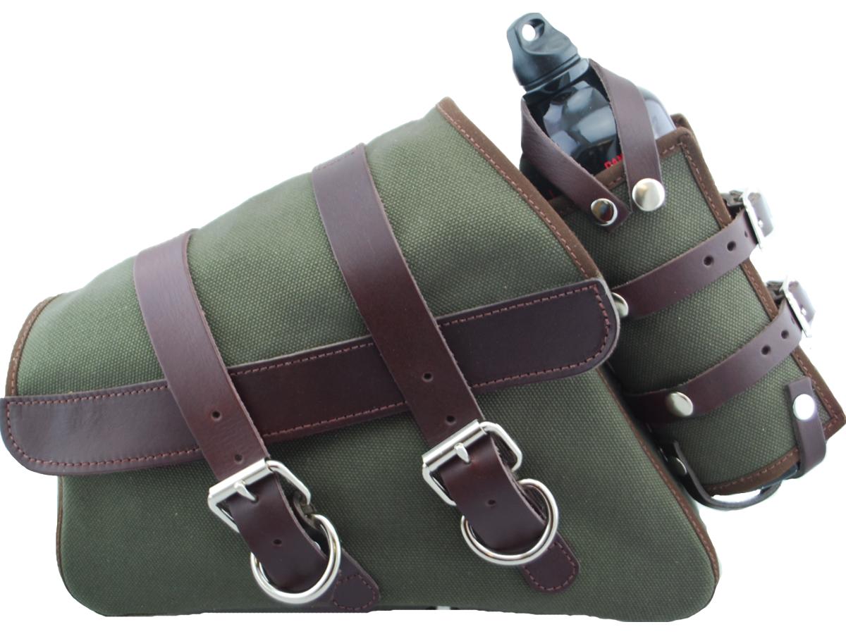 La Rosa Design Canvas Swing Arm Saddle Bag With Bottle With Black Straps Brown Army Green Left La Rosa Design Default Title
