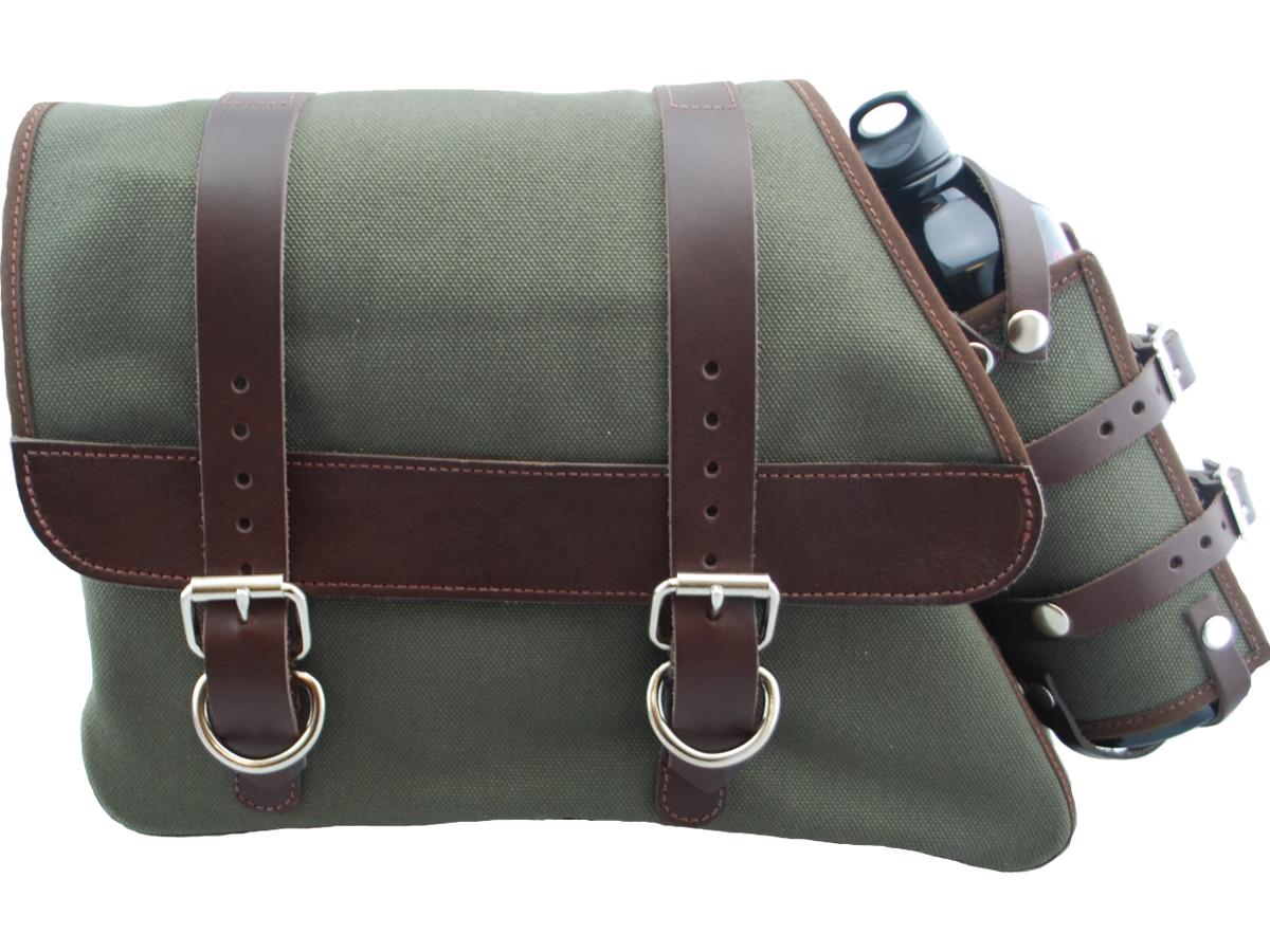 La Rosa Design Canvas Solo Side Bag With Fuel Bottle Strut Mount Brown Army Green Left La Rosa Design Default Title