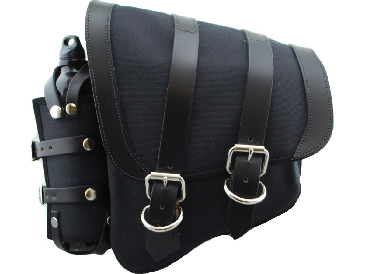 La Rosa Design Canvas Swing Arm Saddle Bag With Bottle With Black Straps Black Left La Rosa Design Default Title