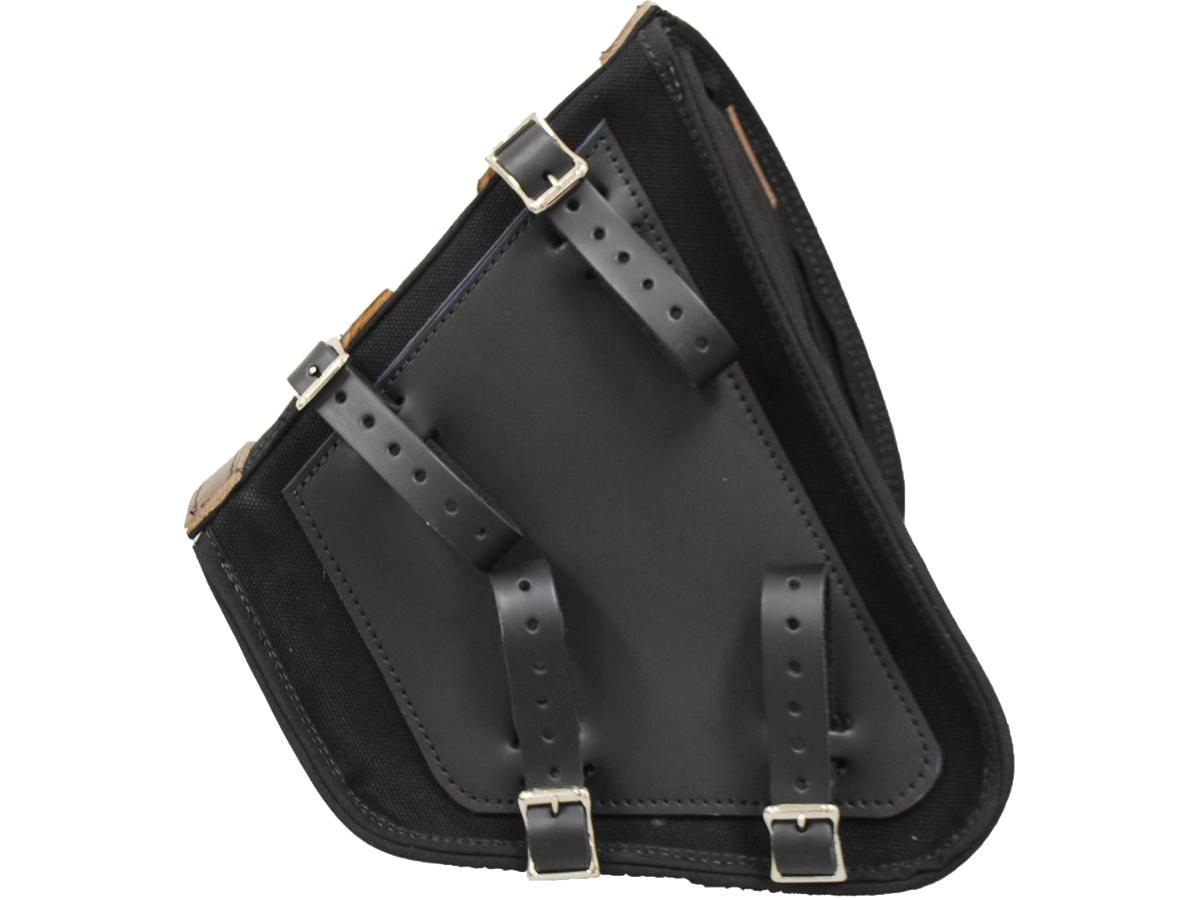 La Rosa Design Canvas Swing Arm Saddle Bag With Bottle With Black Straps Black Left La Rosa Design