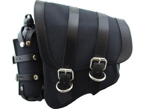 La Rosa Design Canvas Swing Arm Saddle Bag With Bottle With Black Straps Black Left La Rosa Design Default Title