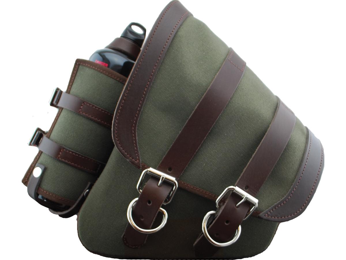 La Rosa Design Canvas Swing Arm Saddle Bag With Bottle With Black Straps Brown Army Green Left La Rosa Design Default Title