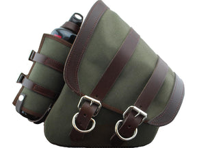 La Rosa Design Canvas Swing Arm Saddle Bag With Bottle With Black Straps Brown Army Green Left La Rosa Design Default Title