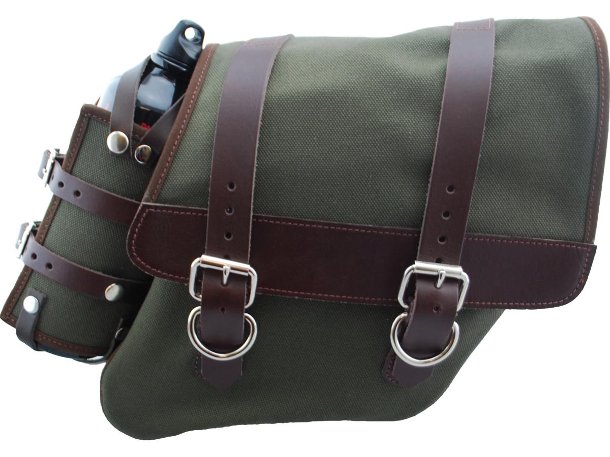 La Rosa Design Canvas Solo Side Bag With Fuel Bottle Strut Mount Brown Army Green Right La Rosa Design Default Title
