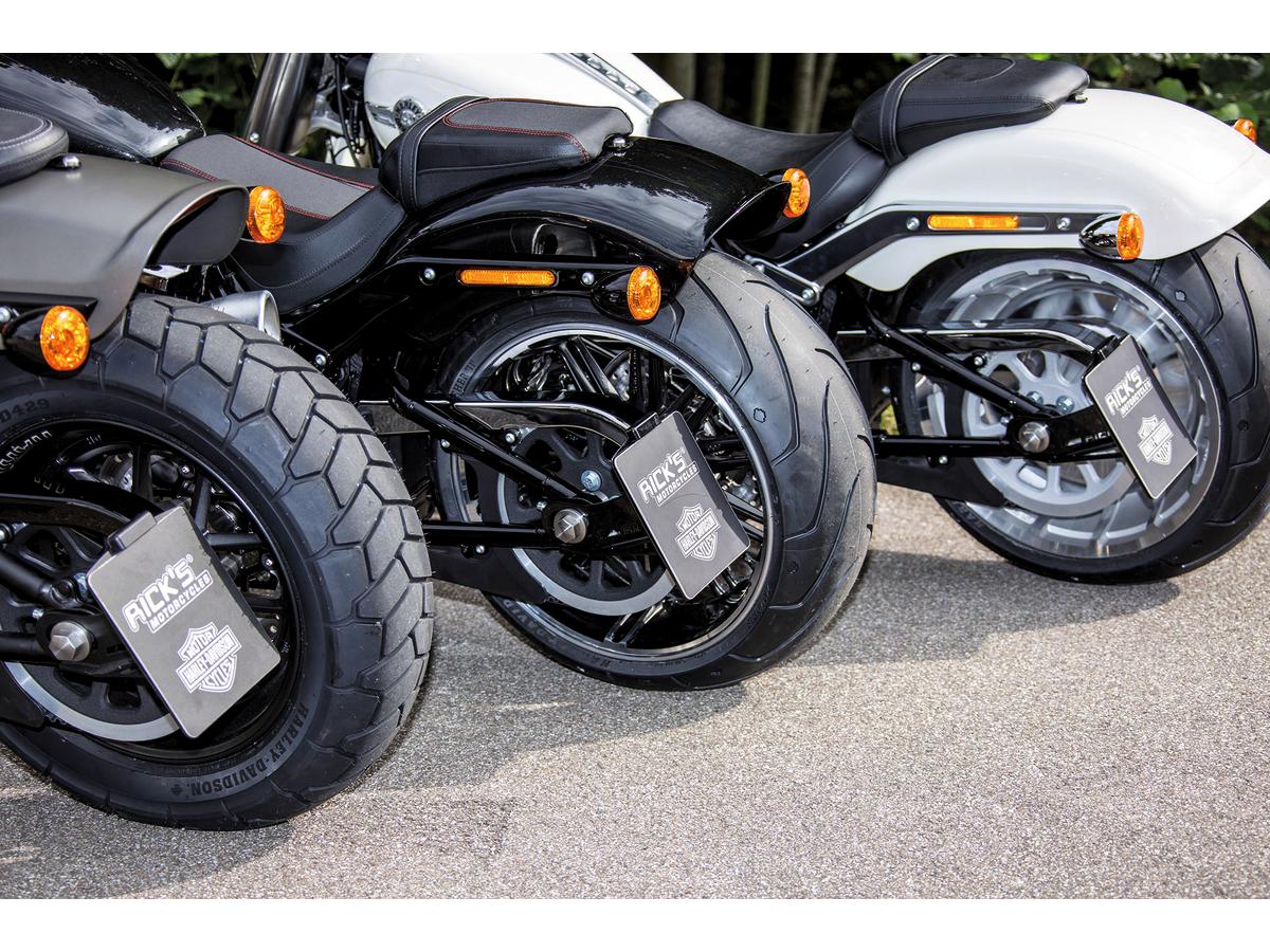 Ricks Motorcycles Long License Plate Side Mount Kit For Softail M8 Long, German Specification Gloss Black Ricks Motorcycles