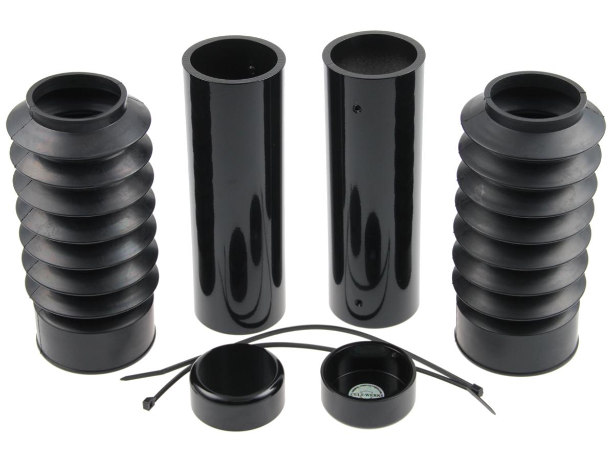 Cult Werk 6 Piece Fork Covers With Lower Fork Rubbers Plain Black Gloss Powder Coated Cult Werk