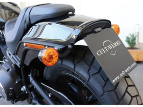Cult Werk License Plate Bracket Kit For Fat Bob With License Plate Light Black Powder Coated Cult Werk