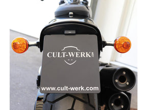 Cult Werk License Plate Bracket Kit For Fat Bob With License Plate Light Black Powder Coated Cult Werk