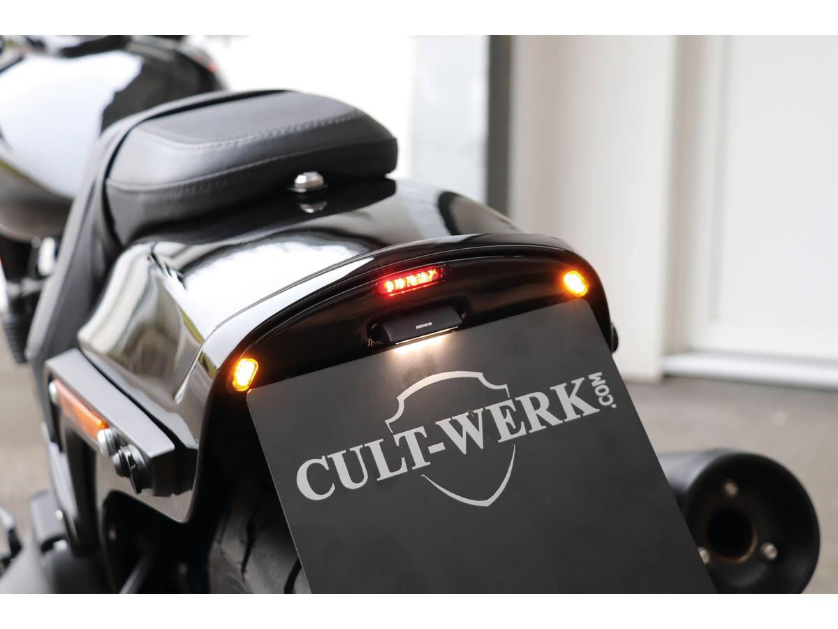 Cult Werk License Plate Bracket Kit For Fat Bob With Brake /Taillight And License Plate Light Black Powder Coated Cult Werk