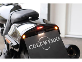 Cult Werk License Plate Bracket Kit For Fat Bob With Brake /Taillight And License Plate Light Black Powder Coated Cult Werk