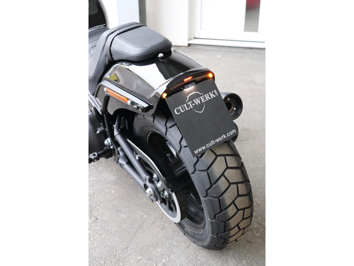 Cult Werk License Plate Bracket Kit For Fat Bob With Brake /Taillight And License Plate Light Black Powder Coated Cult Werk