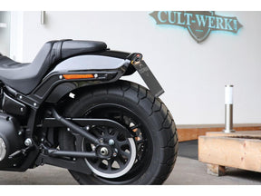 Cult Werk License Plate Bracket Kit For Fat Bob With Brake /Taillight And License Plate Light Black Powder Coated Cult Werk