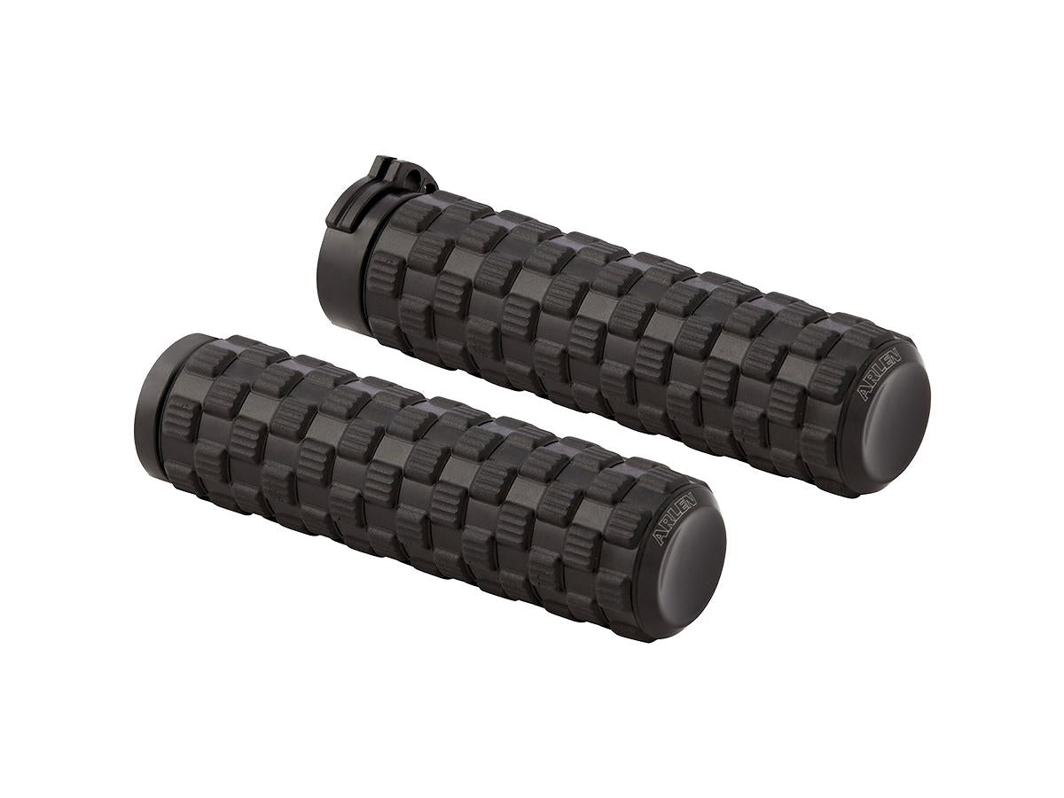 Arlen Ness Air Trax Grips Black Rubber, Black Endcaps 1" Throttle By Wire Arlen Ness Default Title