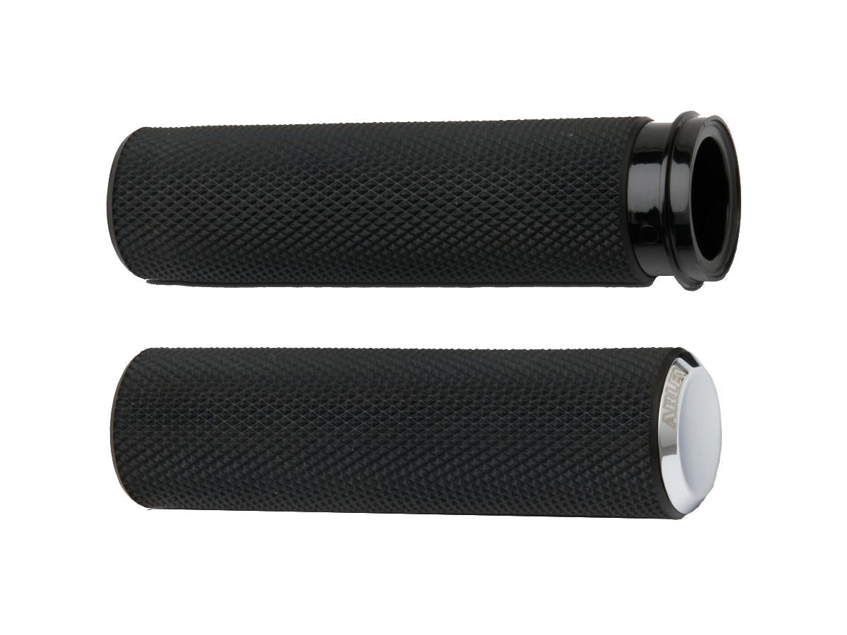 Arlen Ness Knurled Fusion Grips Black Rubber, Chrome Endcap 1" Throttle By Wire Arlen Ness Default Title