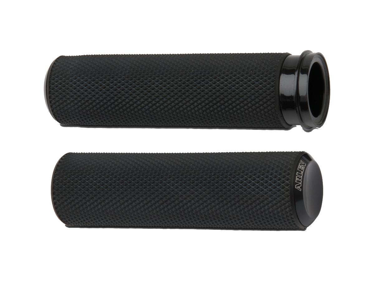 Arlen Ness Knurled Fusion Grips Black Rubber, Black Endcap 1" Throttle By Wire Arlen Ness Default Title