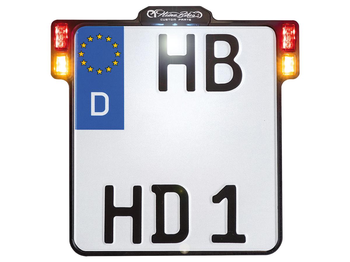 Heinz Bikes All Inn 2.0 License Plate Base Plate Turn Signal/Brake Light/Taillight And License Plate Light, German Size 220x200mm Black Anodized Heinz Bikes