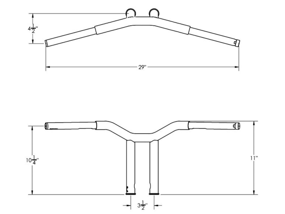 Burly Brand 10" Dominator Raked Bar Bar 4 Hole Black Satin 1 1/4" Burly Brand