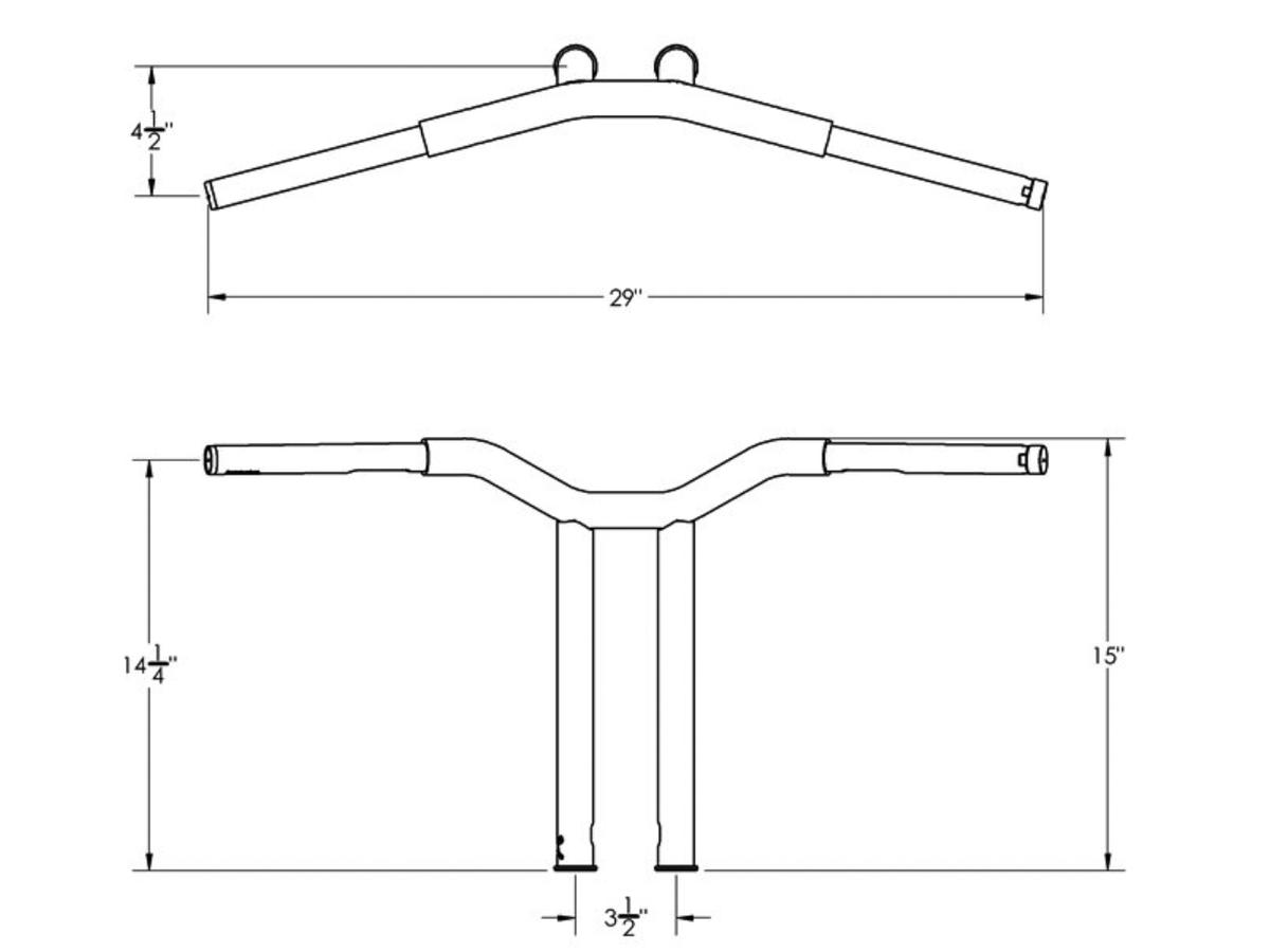 Burly Brand 14" Dominator Raked Bar Bar 4 Hole Gloss Black 1 1/4" Burly Brand