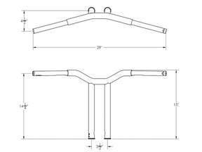 Burly Brand 14" Dominator Raked Bar Bar 4 Hole Gloss Black 1 1/4" Burly Brand