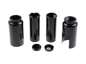 Cult Werk 6 Piece Fork Covers With Lower Fork Aluminum Covers Long Version, Plain, Relocated Oem Headlamp Mask And Front Turn Signal Position Gloss Black Powder Coated Cult Werk