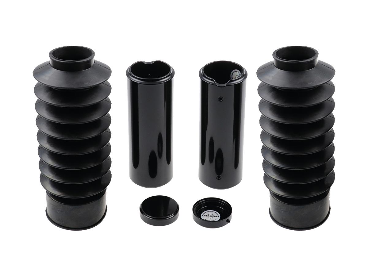 Cult Werk 6 Piece Fork Covers With Lower Fork Rubbers Long Version, Plain, Relocated Oem Headlamp Mask And Front Turn Signal Position Black Gloss Powder Coated Cult Werk Default Title