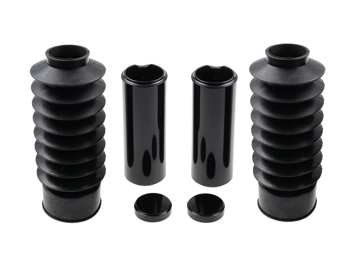 Cult Werk 6 Piece Fork Covers With Lower Fork Rubbers Long Version, Plain, Relocated Oem Headlamp Mask And Front Turn Signal Position Black Gloss Powder Coated Cult Werk