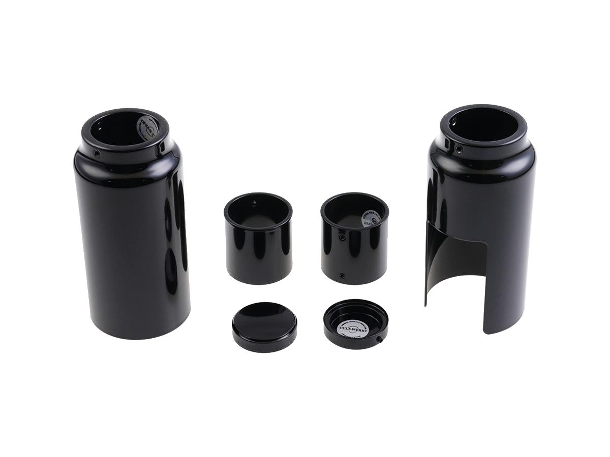 Cult Werk 6 Piece Fork Covers With Lower Fork Aluminum Covers Short Version, With Cult Werk Logo, With Oem Headlamp Mask And Relocated Oem Front Turn Signals Gloss Black Powder Coated Cult Werk Default Title