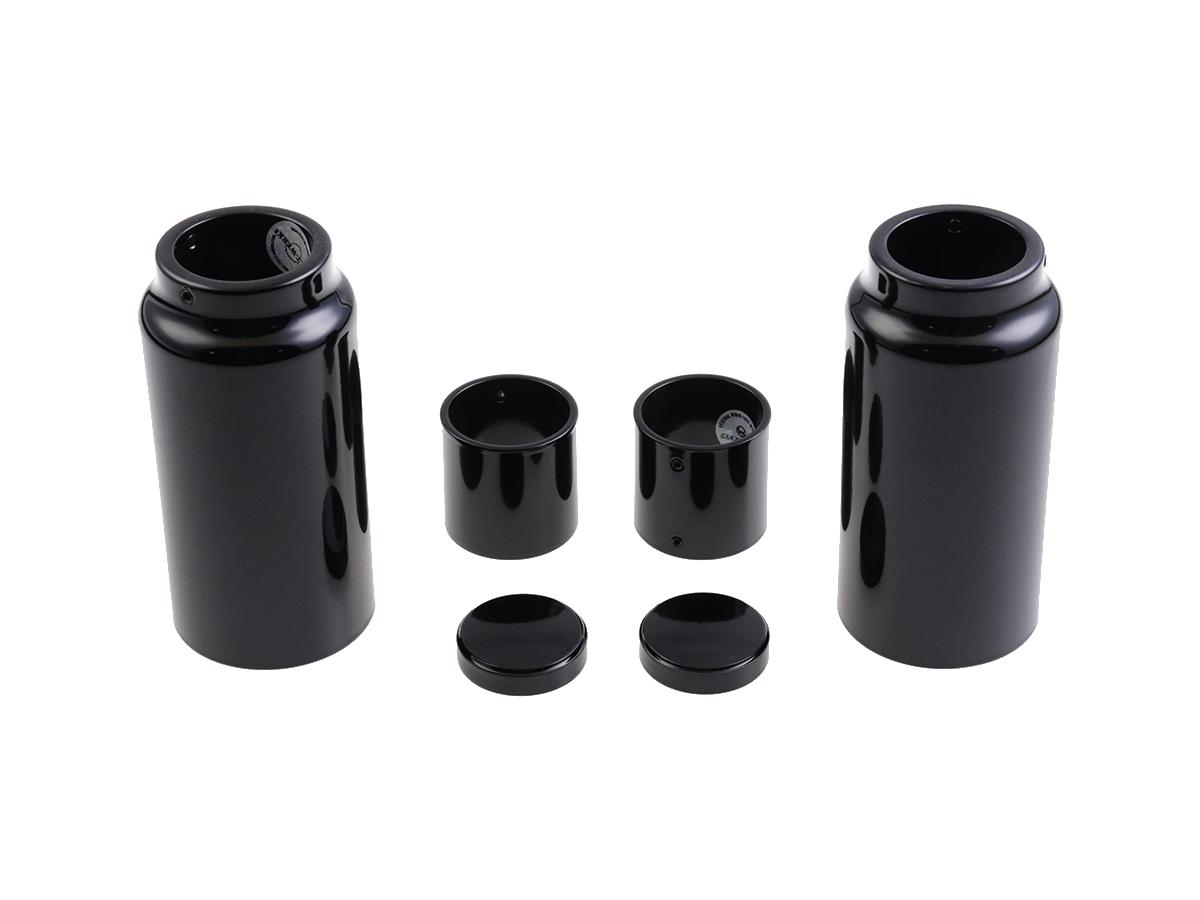 Cult Werk 6 Piece Fork Covers With Lower Fork Aluminum Covers Short Version, With Cult Werk Logo, With Oem Headlamp Mask And Relocated Oem Front Turn Signals Gloss Black Powder Coated Cult Werk