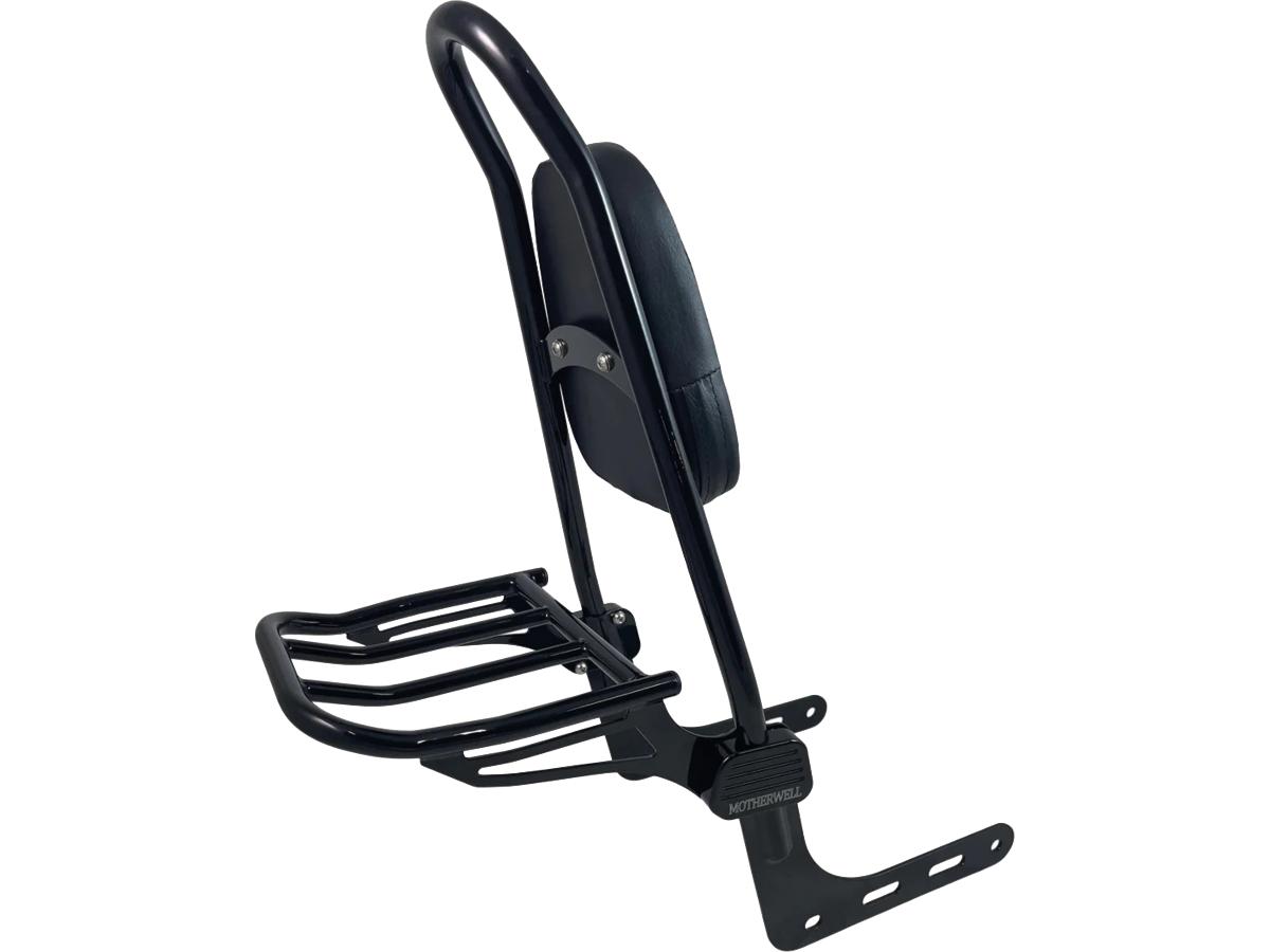Motherwell Tall Rigid Sissy Bar Luggage Rack Gloss Black Powder Coated Motherwell