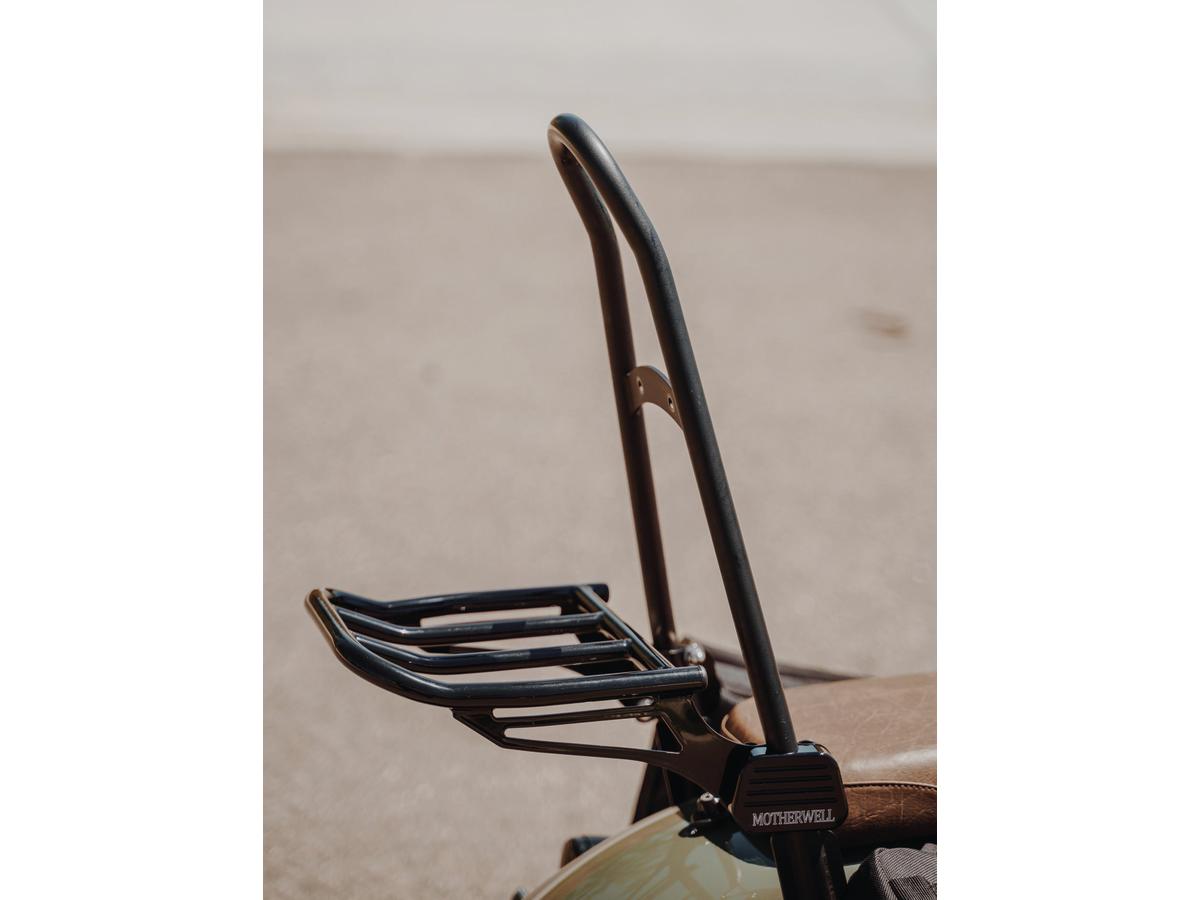 Motherwell Tall Rigid Sissy Bar Luggage Rack Gloss Black Powder Coated Motherwell