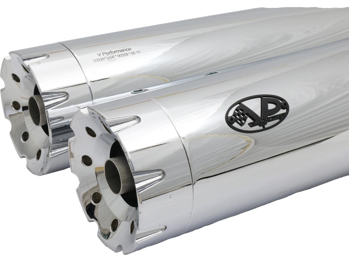 V Performance Double Slip On Muffler Set Endcap Revolver Chrome V Performance