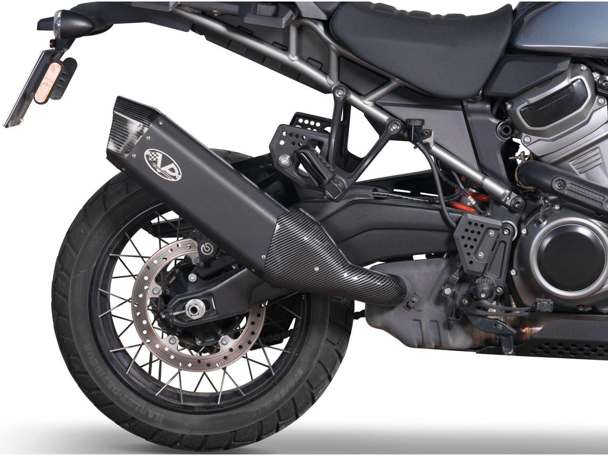 V Performance Single Slip On Muffler For Pan America Models Carbon Fiber Endcap Black Ceramic Coated V Performance