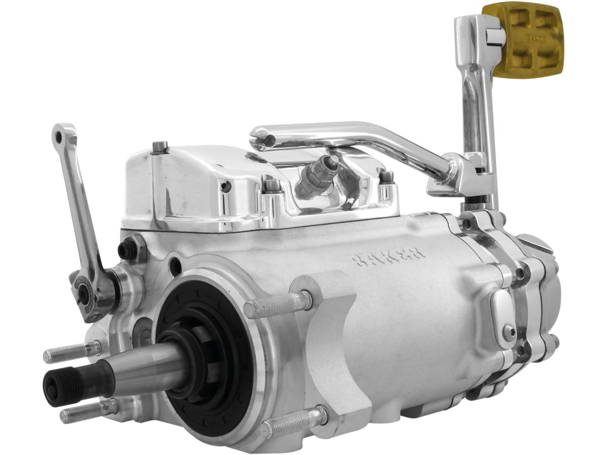 Baker Drivetrain 6 Into 4 70 Early 84 Complete Transmission With Ear, Standard Shift Pattern Raw Case, Mechanical Kicker Cover, Bearing Doors And Top Covers Aluminium Polished Cable Clutch Baker Drivetrain